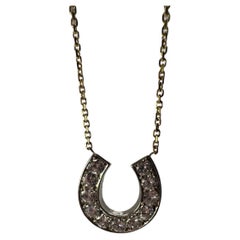 Used Diamond Horseshoe Pendant Necklace 1.40 Carats Lucky Omen Pendant