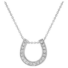 Diamond Horseshoe Pendant Necklace in White Gold