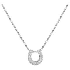 Diamond Horseshoe Pendant Necklace in White Gold