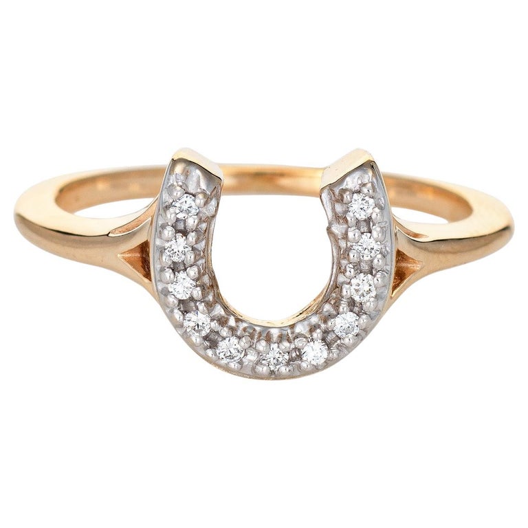 Diamond Horseshoe Ring Vintage 14k Yellow Gold Gook Luck Jewelry Estate — free download