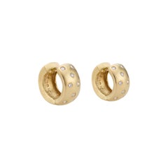 Diamond Huggie Brushed Yellow Gold Earrings