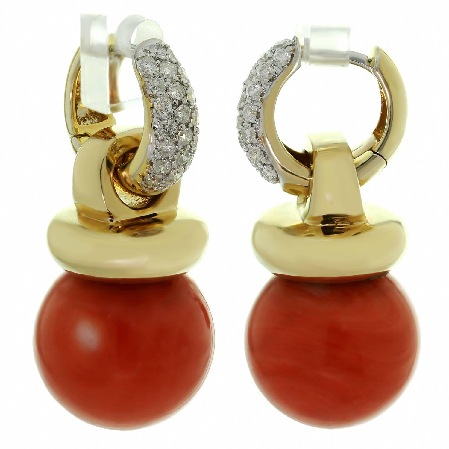 Women's Diamond Huggie Detachable Natural Coral Charms Earrings