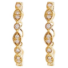 Diamond Huggie Earrings 14K Gold .16 Carat Diamond Medium Hoops Milgrain
