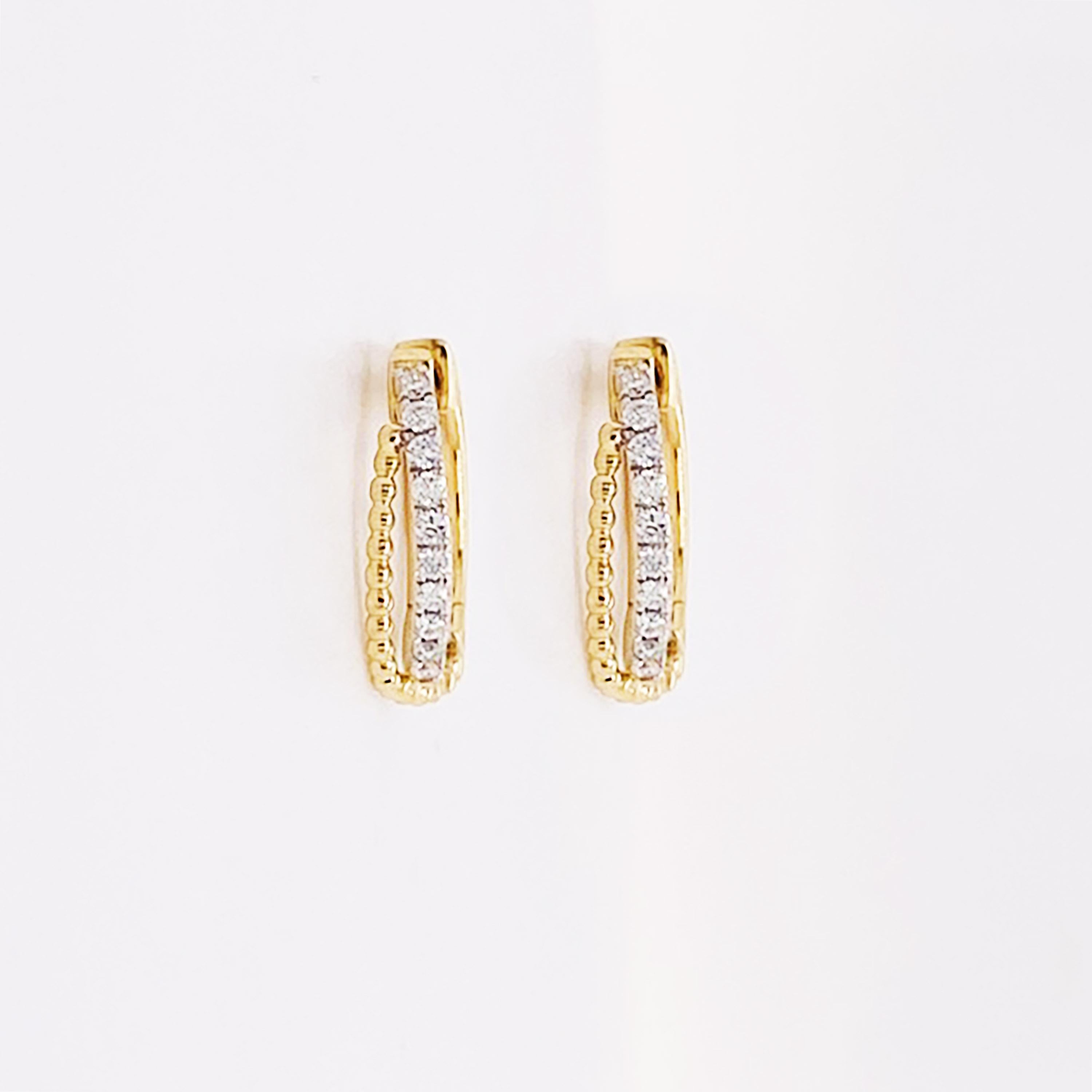 Modern Diamond Huggie Earrings 14K Gold Beaded Twist Diamond Earring Mini Hoops For Sale