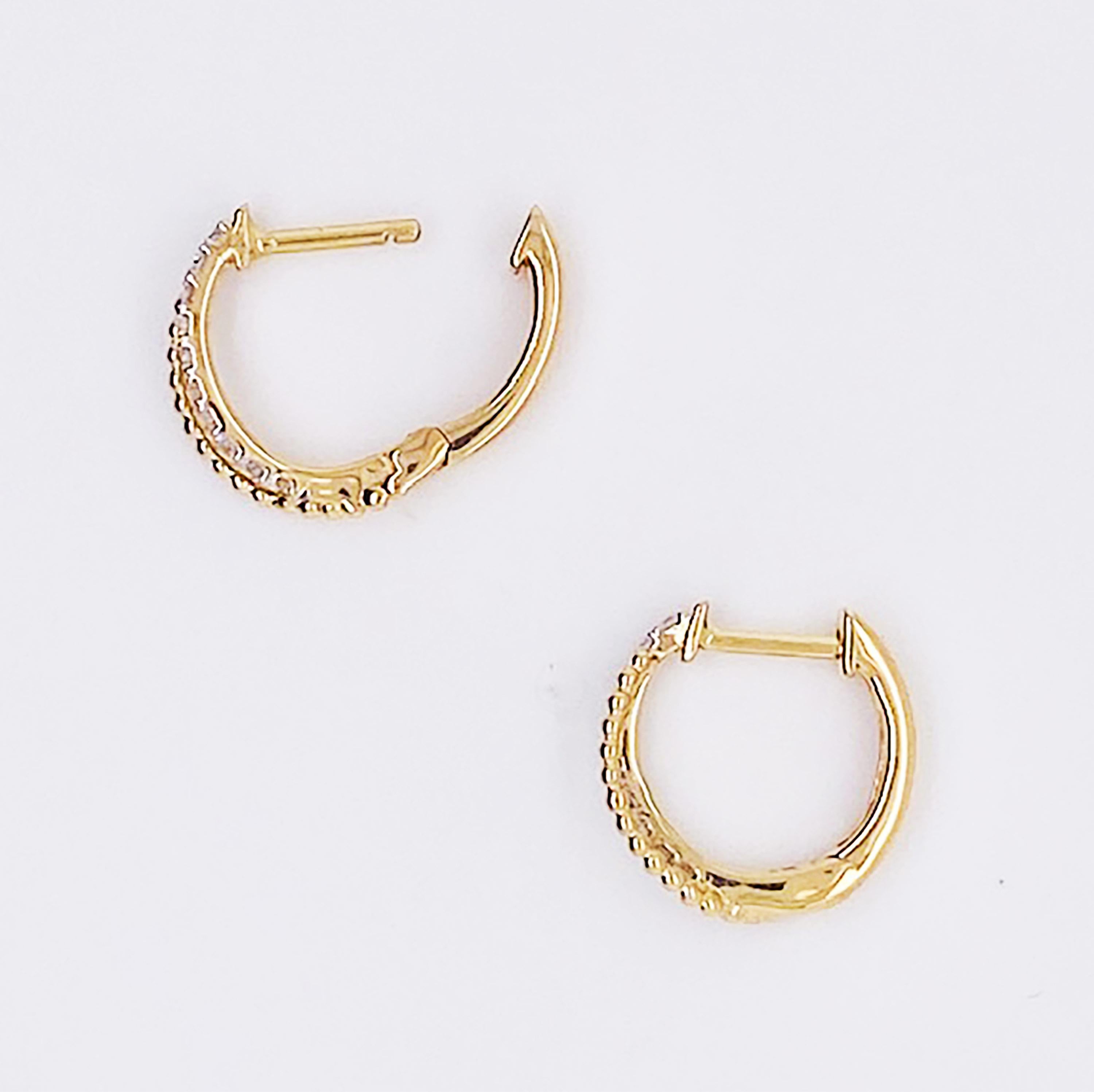 Women's or Men's Diamond Huggie Earrings 14K Gold Beaded Twist Diamond Earring Mini Hoops For Sale