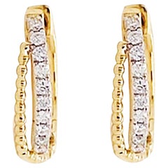 Diamond Huggie Earrings 14K Gold Beaded Twist Diamond Earring Mini Hoops