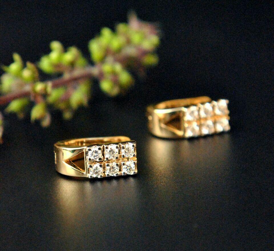 Art Deco Diamond Huggie Earrings 14K Solid Yellow Gold U Shape Small Clicker Summer Gift. For Sale