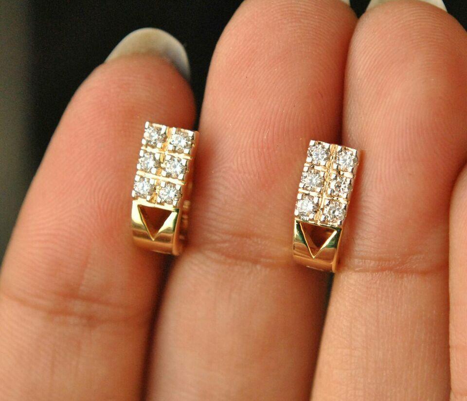 Diamond Huggie Earrings 14K Solid Yellow Gold U Shape Small Clicker Summer Gift. In New Condition For Sale In Chicago, IL