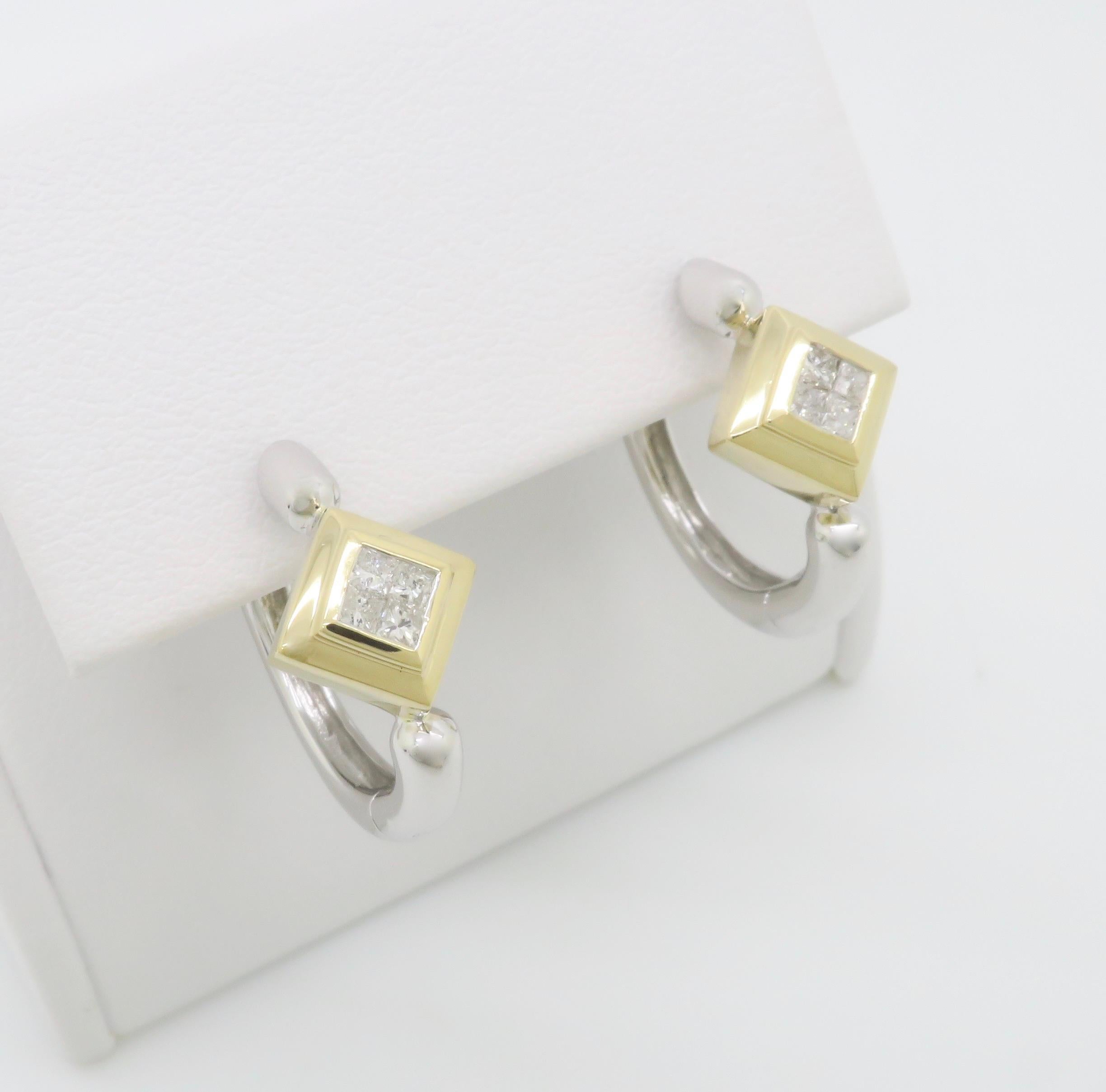 Princess Cut Diamond Huggie Earrings For Sale