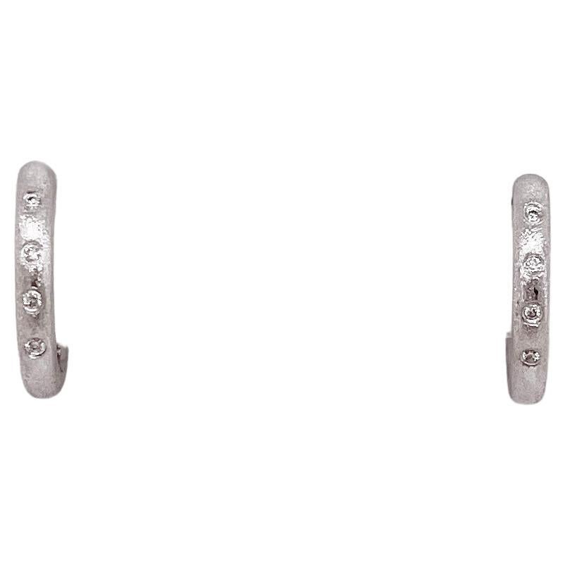 Diamond Huggie Earrings in 14K White Gold .02 ct Diamond Earrings Satin Finish For Sale