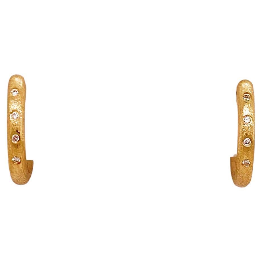 Diamond Huggie Earrings in 14K Yellow Gold Satin Finish .02 ct Diamond Earrings For Sale