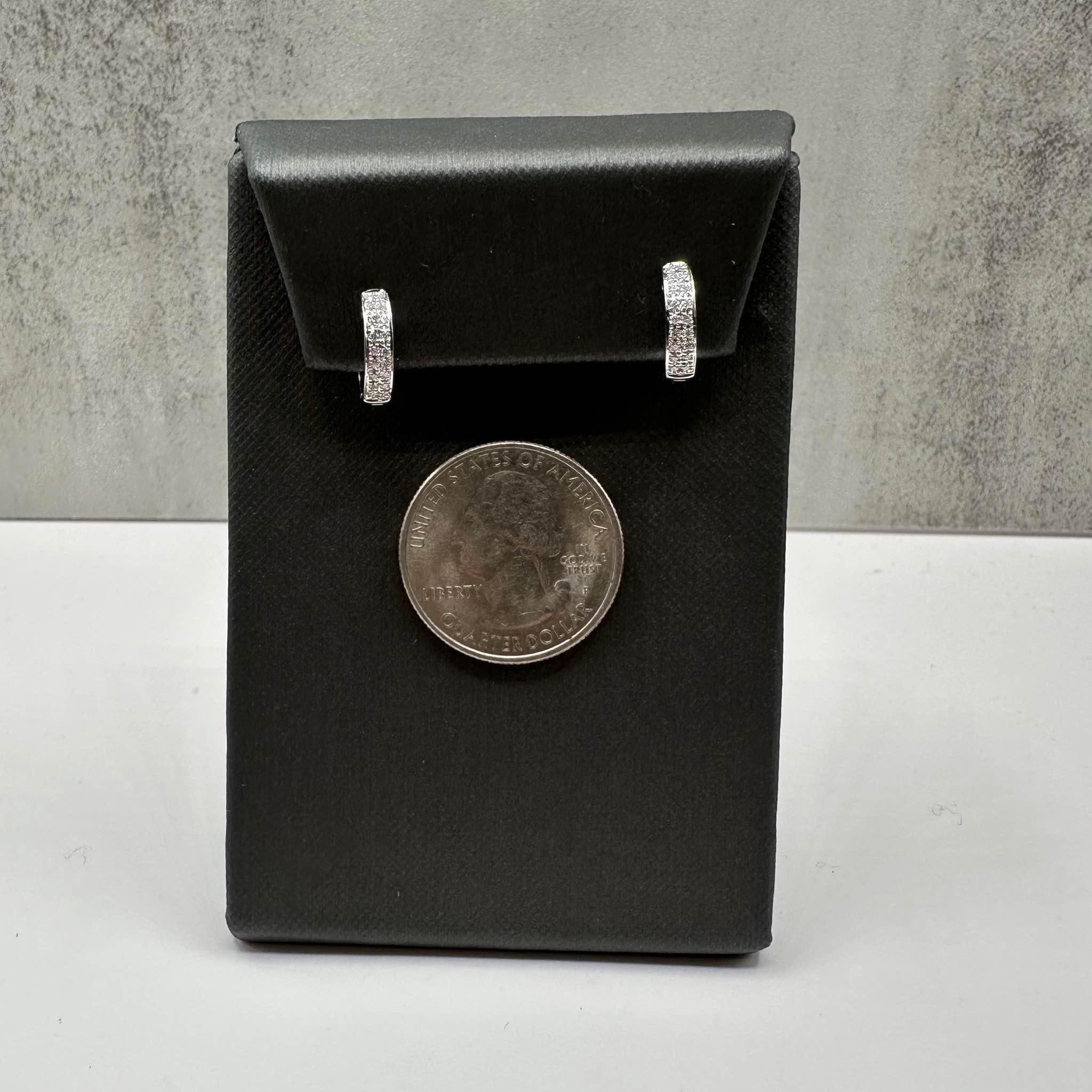 Diamond Huggie Earrings in 14kt White Gold - 0.15ctw GH I1 Diamonds, 12mm In Excellent Condition For Sale In West Hempstead, NY
