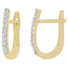 Diamond Huggie Hoop 14k Yellow Gold Minimalist Earrings Fine Jewelry