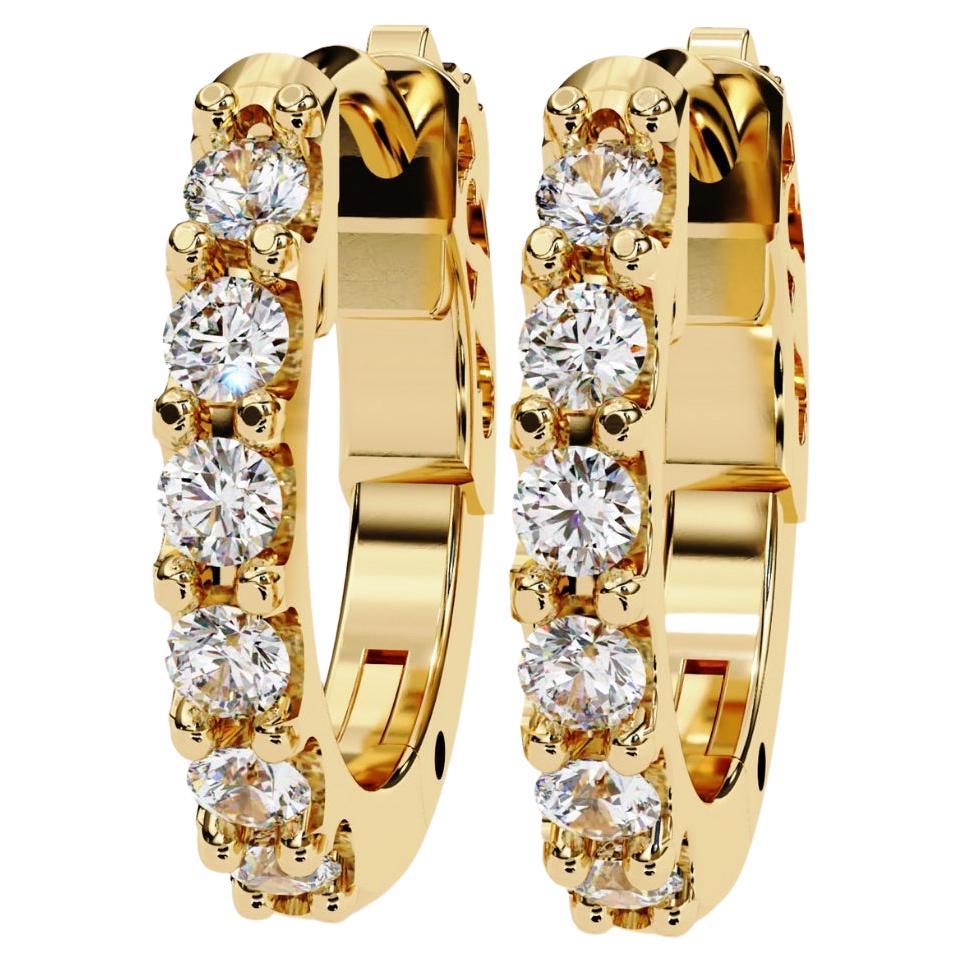 Boucles d'oreilles créoles huggie en or massif 14 carats avec diamants de 3/8 carats en vente