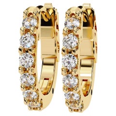 Boucles d'oreilles créoles huggie en or massif 14 carats avec diamants de 3/8 carats