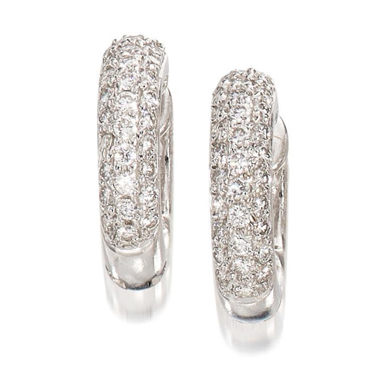 Contemporary Diamond Huggie Hoop Earrings 18K Gold For Sale
