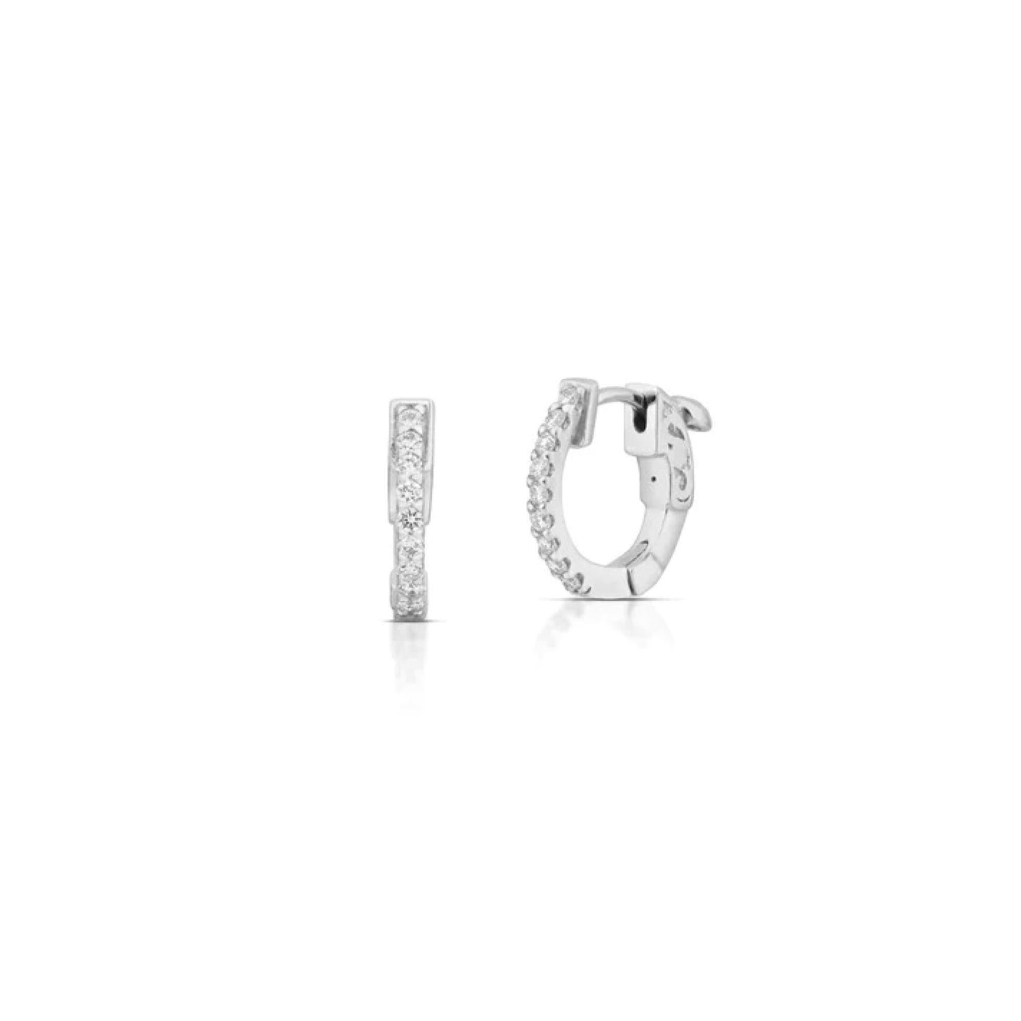 Modern Diamond Huggie Hoop Earrings in 14K White Gold, 0.41 Carats For Sale