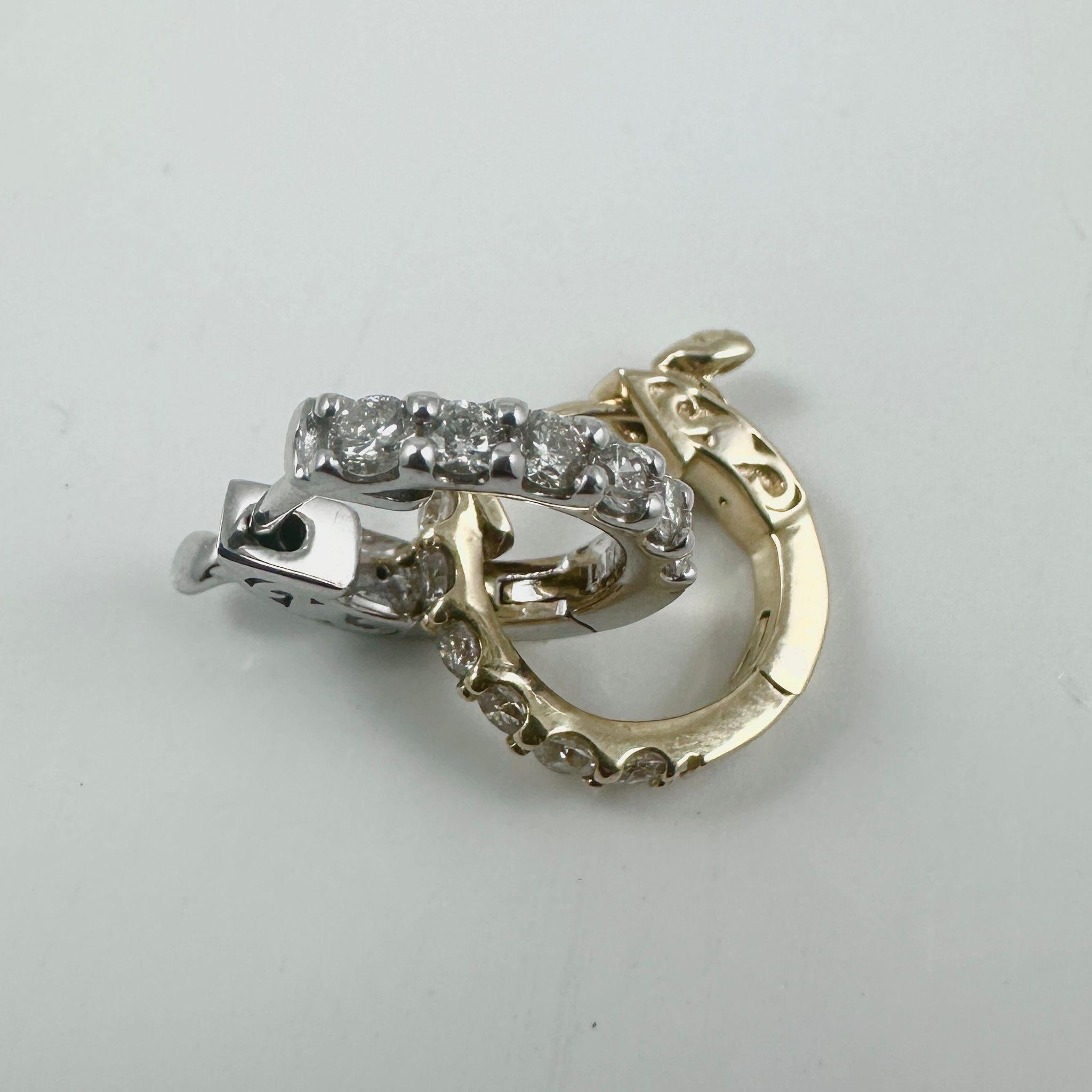 Round Cut Diamond Huggie Hoop Earrings in 14K White Gold, 0.41 Carats For Sale
