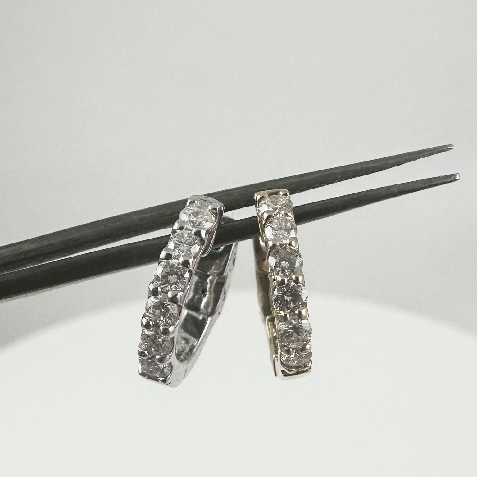 Diamond Huggie Hoop Earrings in 14K White Gold, 0.41 Carats For Sale 1