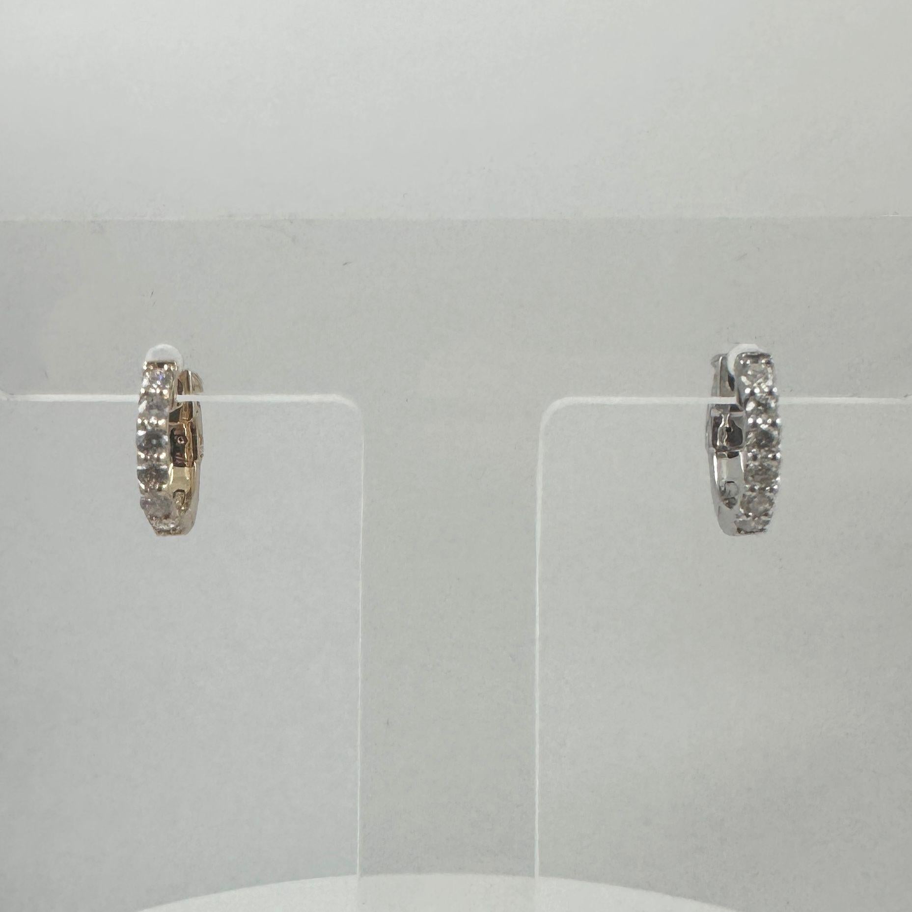 Diamond Huggie Hoop Earrings in 14K White Gold, 0.41 Carats For Sale 2