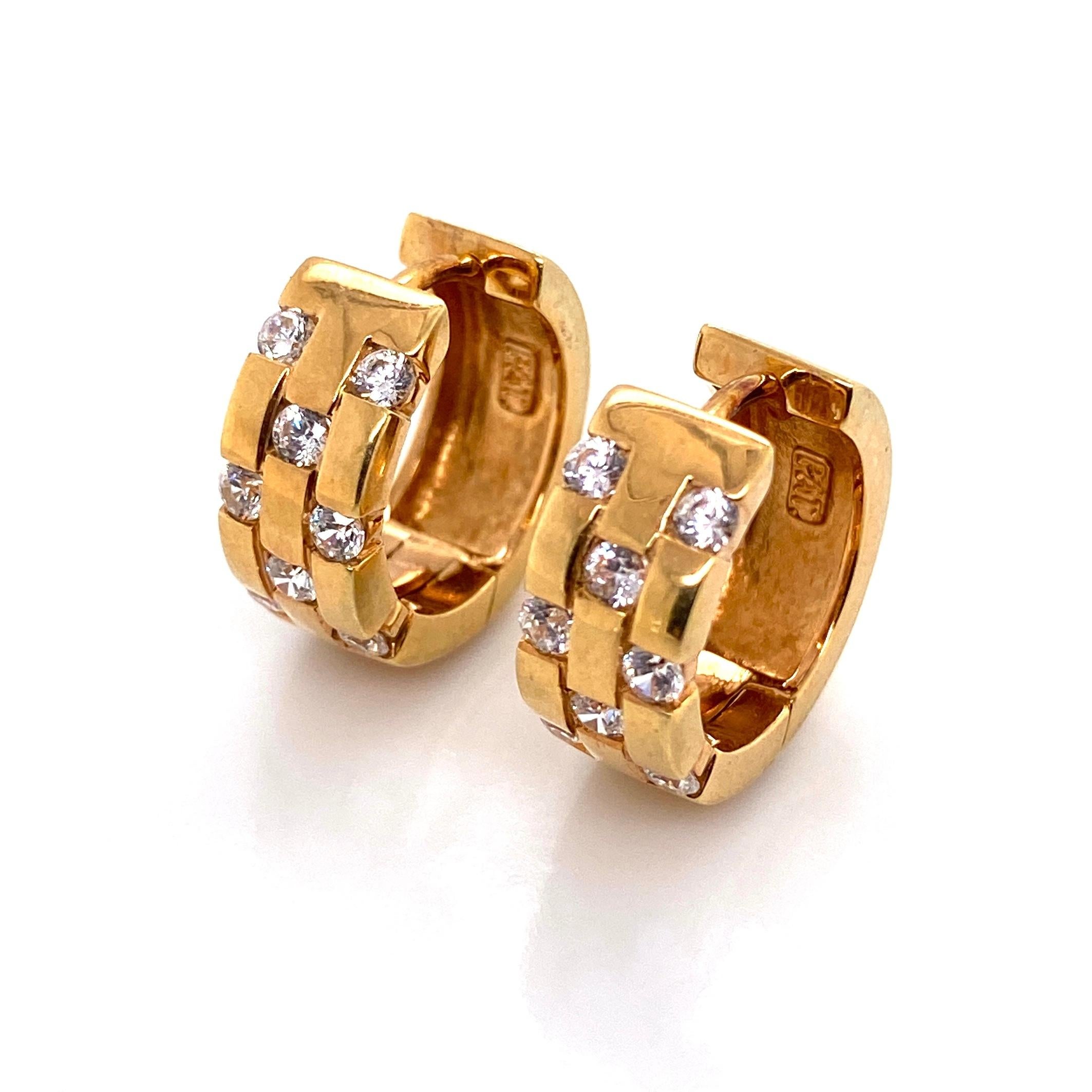 Contemporary Diamond Huggie Hoop Gold Earrings Estate Fine Jewelry