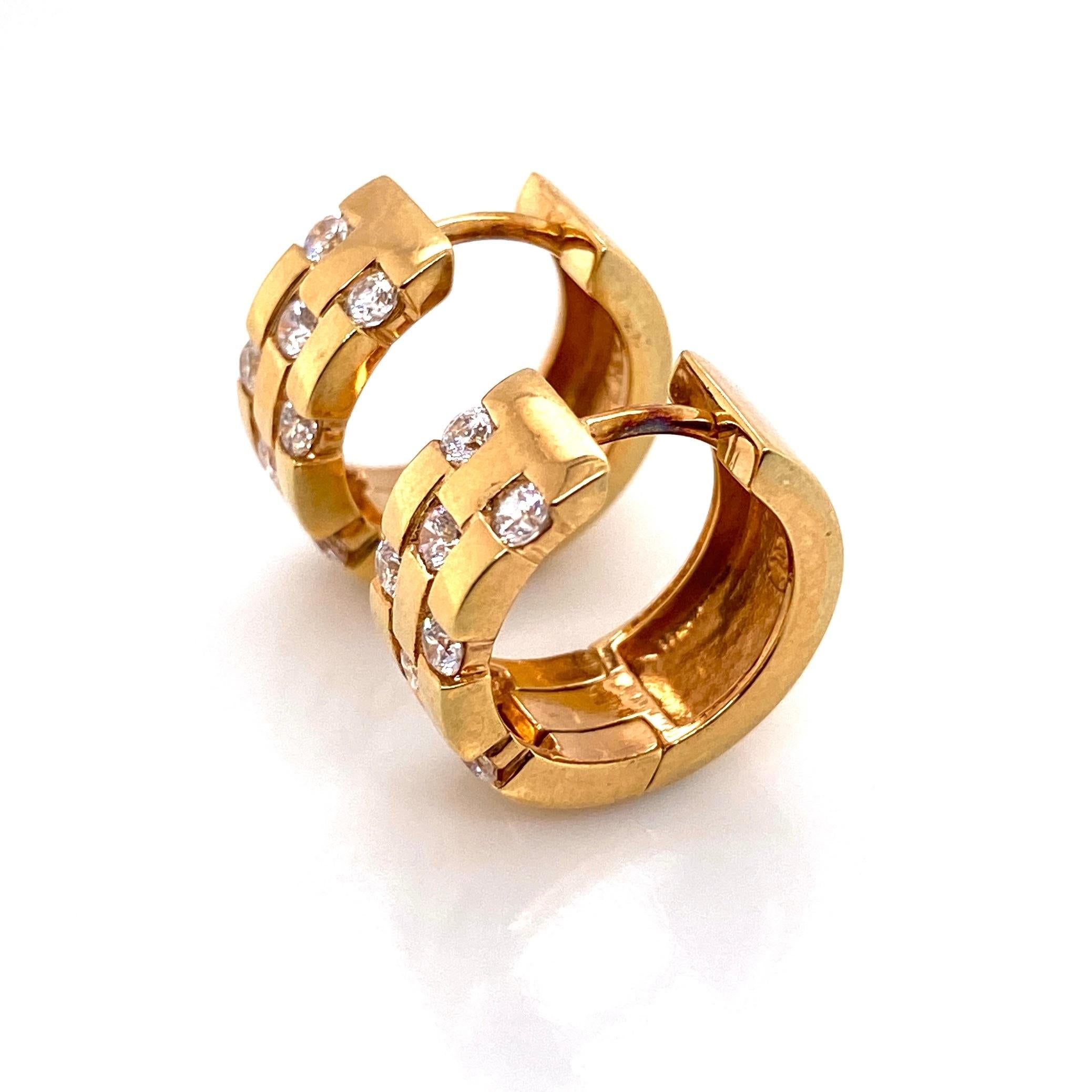 Women's Diamond Huggie Hoop Gold Earrings Estate Fine Jewelry