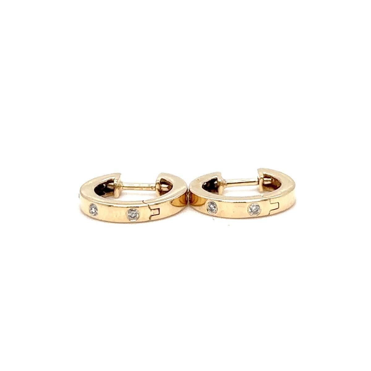 Art Deco Diamond Huggie Hoop Kids Earrings in 14k Solid Gold (Certified) For Sale