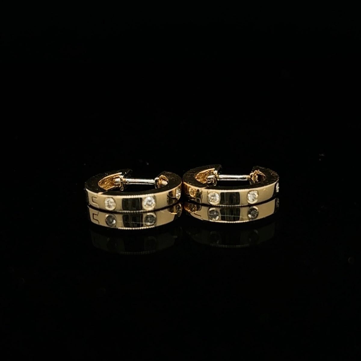 Round Cut Diamond Huggie Hoop Kids Earrings in 14k Solid Gold (Certified) For Sale