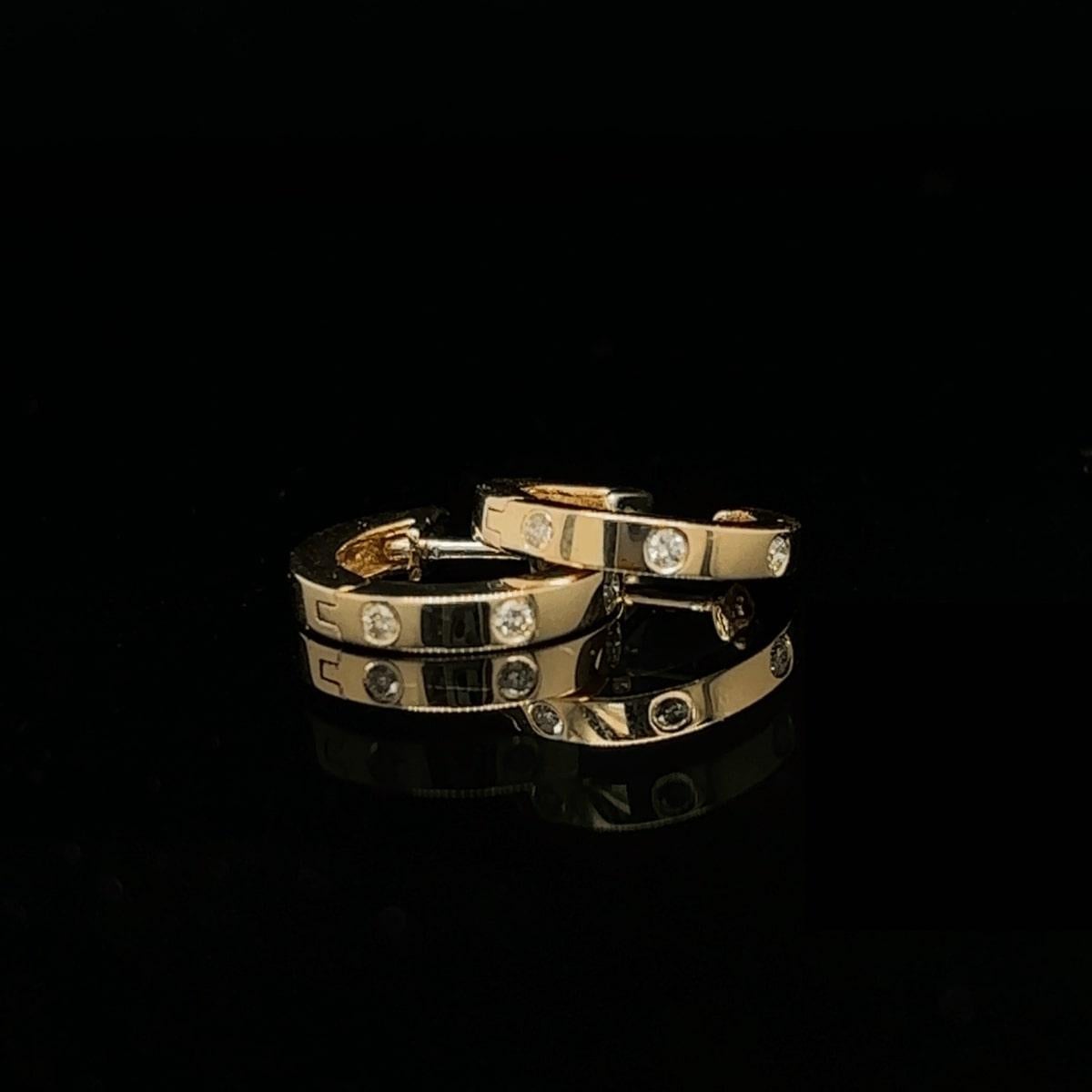 Women's Diamond Huggie Hoop Kids Earrings in 14k Solid Gold (Certified) For Sale