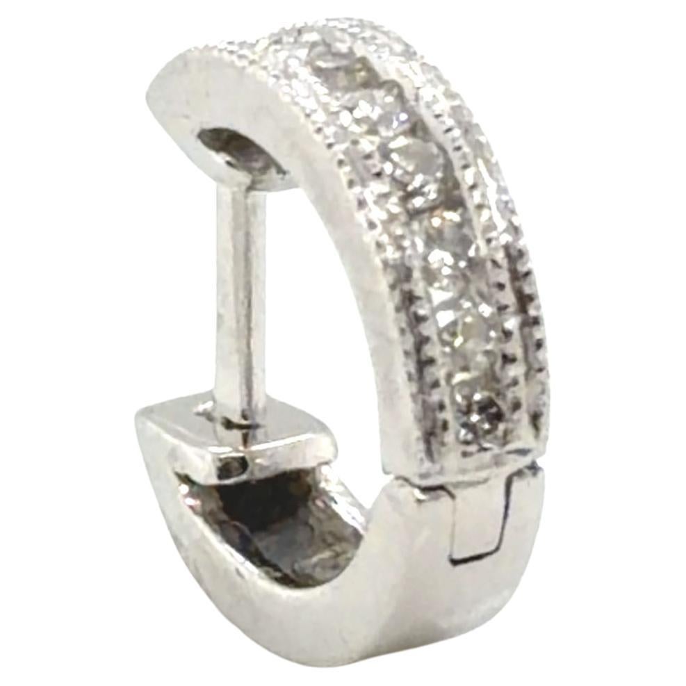 Diamond Huggie Hoop Single Earring 14K White Gold .20ct Mined Diamonds in vendita