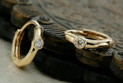 Diamond Huggie Hoop Workwear Earrings in 14k Solid Gold