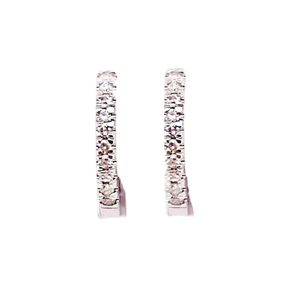 Orecchini a cerchio con diamante da 12 mm in oro bianco 14 carati Piccoli orecchini a pila in vendita