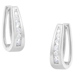 Diamond Huggies Earrings Round Brilliant Cut 0.5 Carats 14K White Gold
