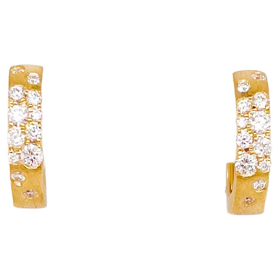 Diamond Huggies Satin 14K Gold .31 Carat Diamond Hoop Earrings Matte Finish For Sale