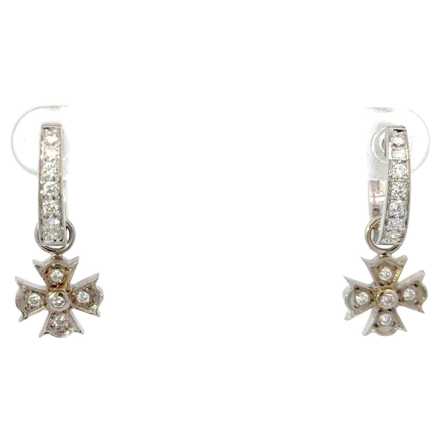 Diamond Huggies with Diamond Cross Dangles White Gold For Sale