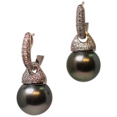 Diamond Huggies with Tahitian Pearl Drops