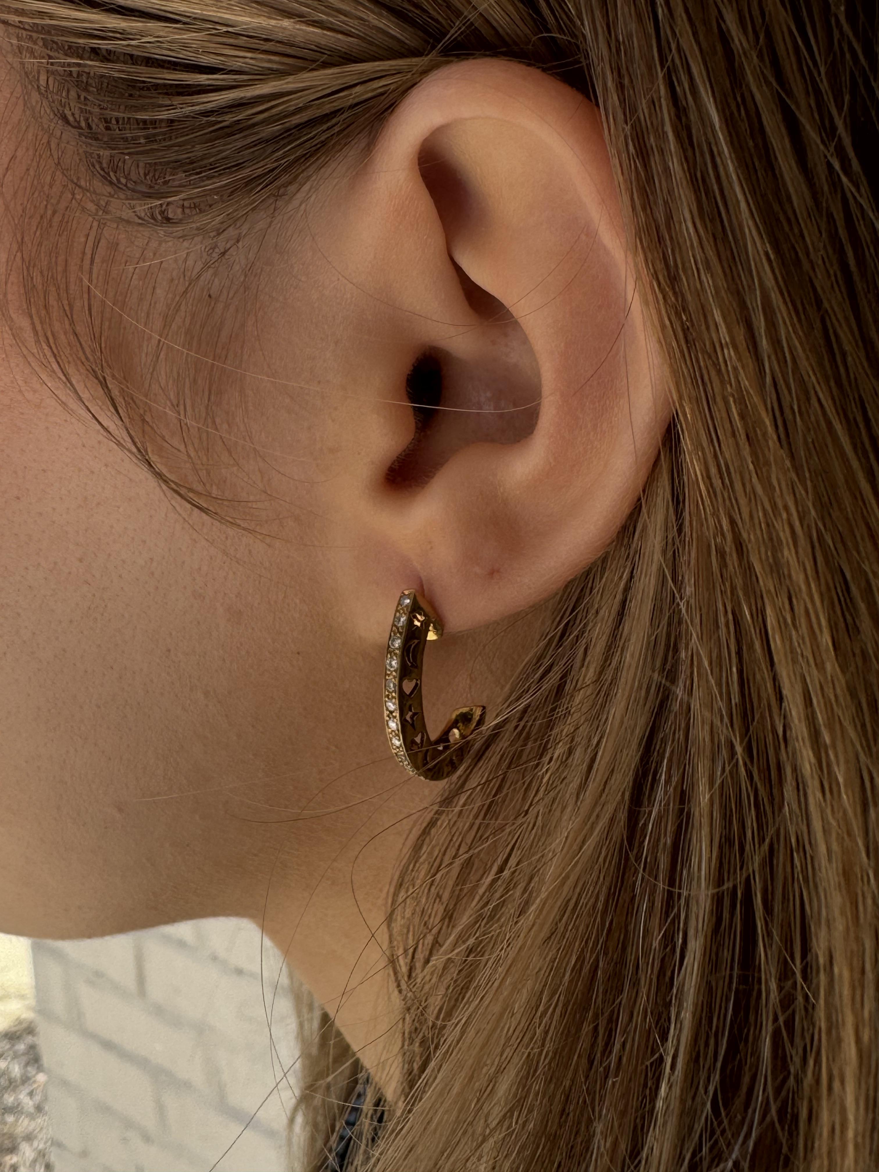 Brilliant Cut Diamond Huggy Earrings Heart Moon & Star For Sale