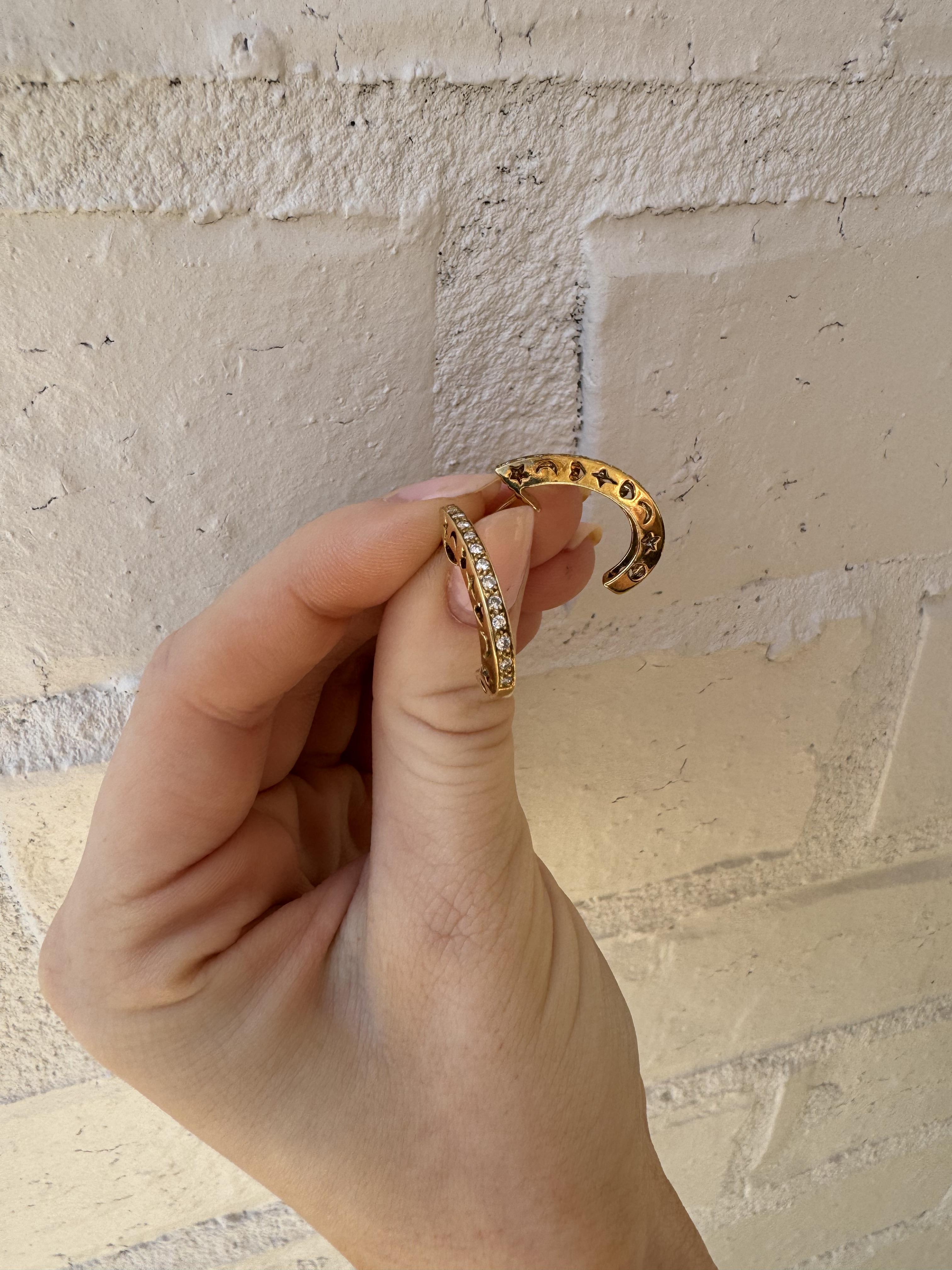 Diamond Huggy Earrings Heart Moon & Star In Excellent Condition For Sale In Montgomery, AL