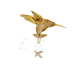 Broche colibri en or jaune 18K avec diamants