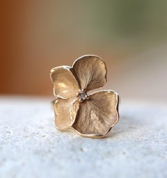 Diamond Hydrangea Flower Necklace, Solid 14k and 18k Yellow Gold