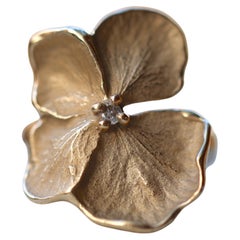 Diamond Hydrangea Flower Necklace, Solid 14k and 18k Yellow Gold