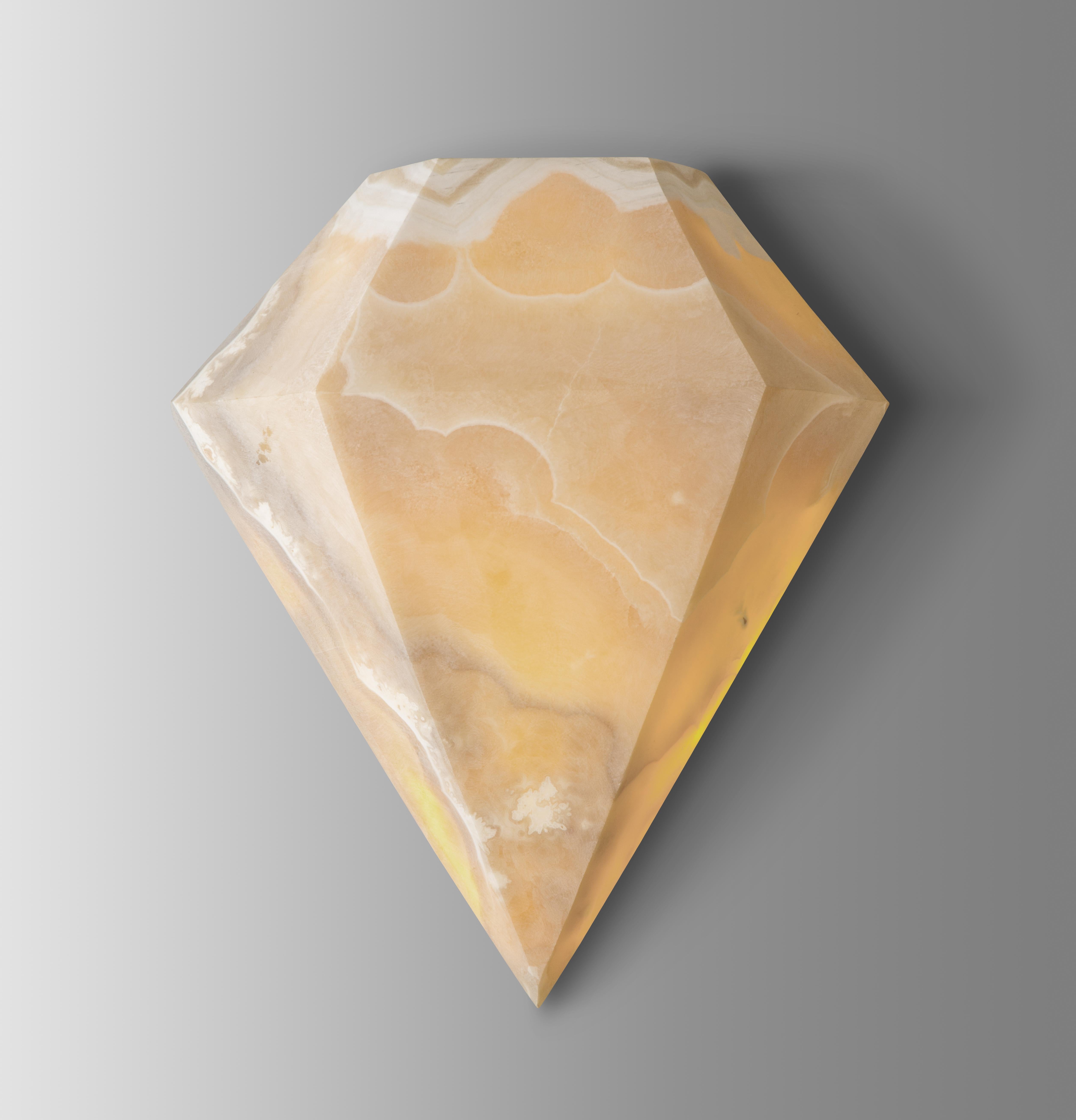 Modern Diamond I, Alabaster Sconce Sculpted by Omar Chakil