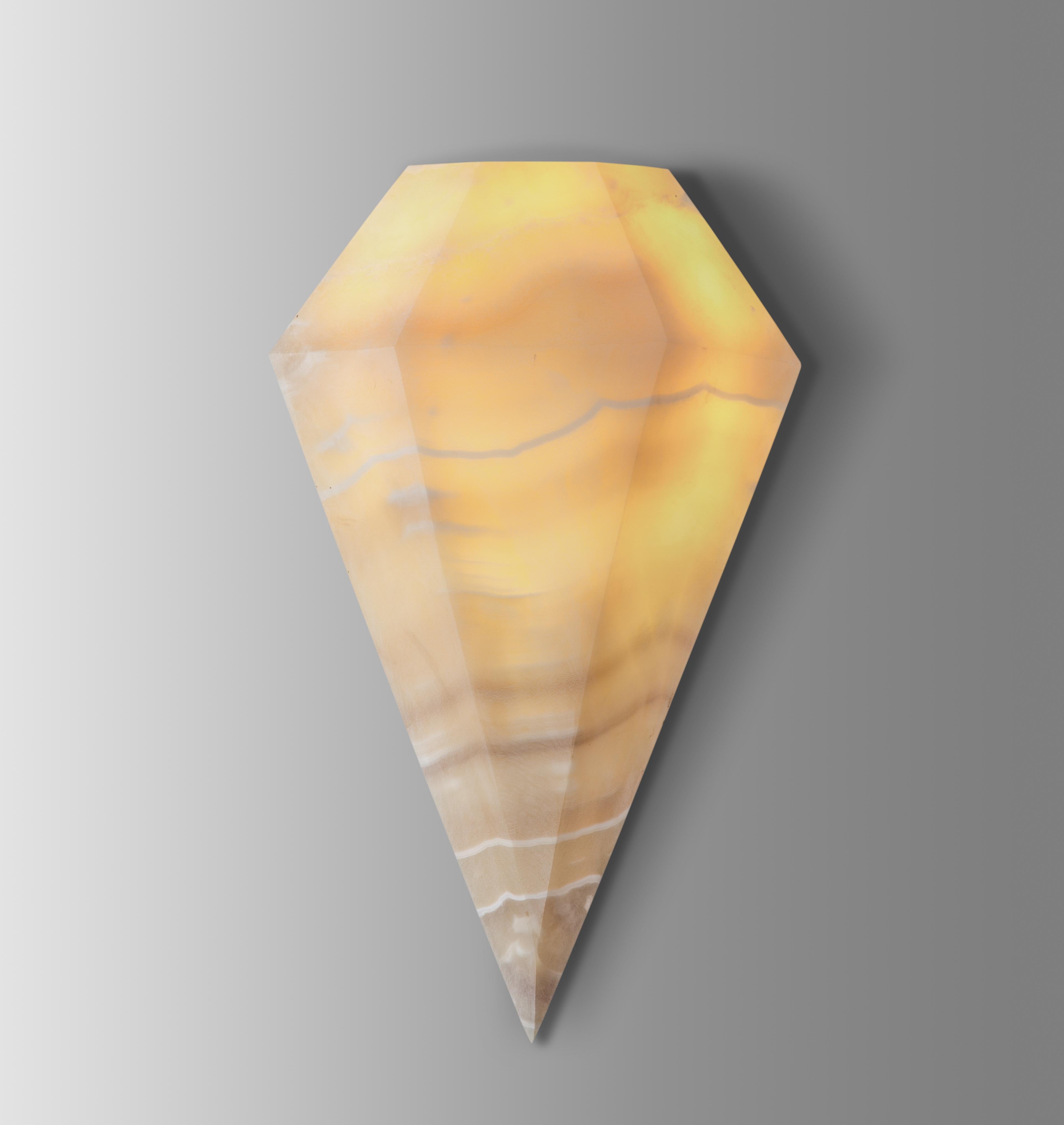 Contemporary Diamond I, Alabaster Sconce Sculpted by Omar Chakil