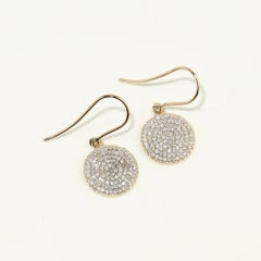 Diamond Iced Out Disc Hoop Drop Dangle Earrings with E VS Diamonds