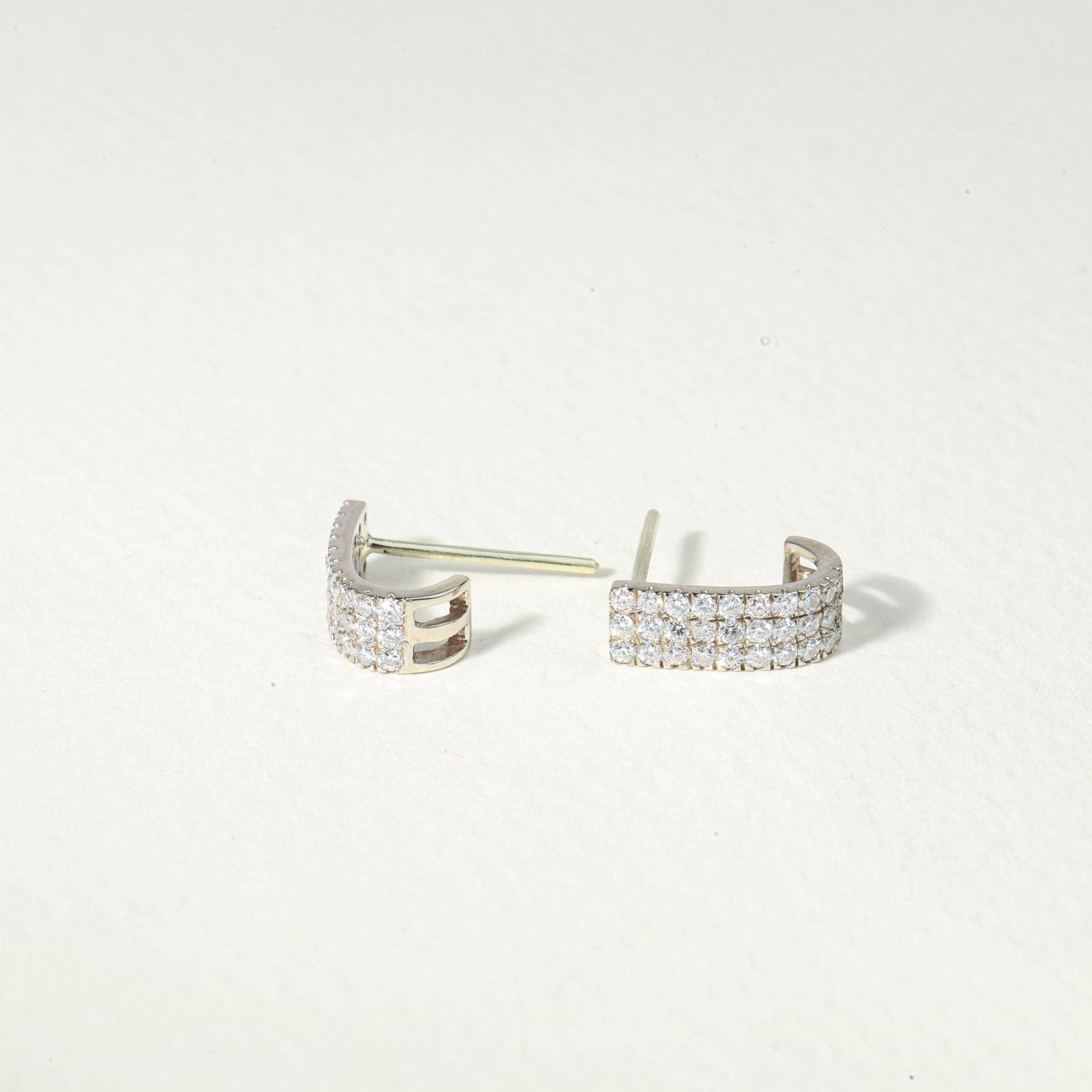 Round Cut Diamond Iced Out Hoop Huggie Stud Earrings with E VS Diamonds  For Sale