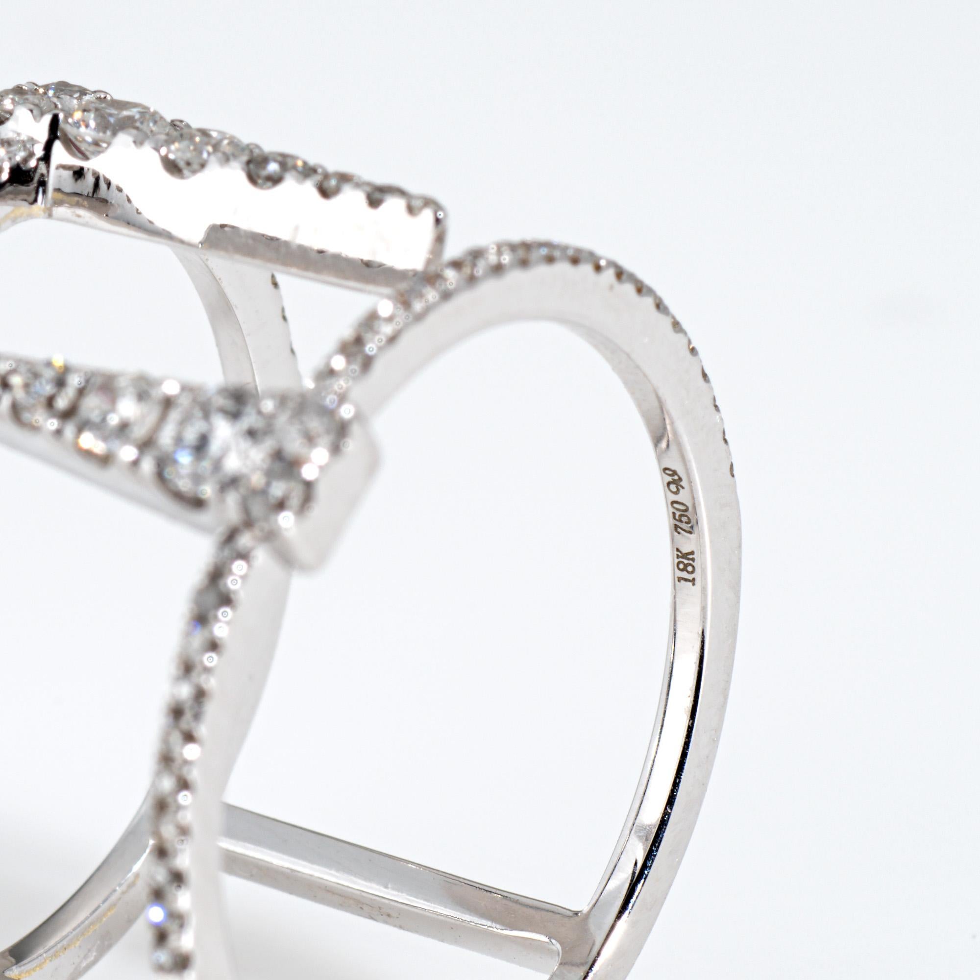 Diamond Icicle Ring Sz 5.75 18k White Gold Estate Fine Abstract Jewelry For Sale 1