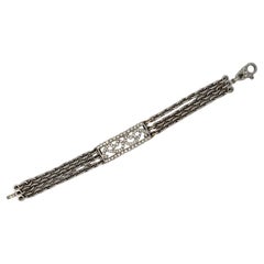 Diamond ID Style 18 Karat White Gold Modern Three Row Link Bracelet