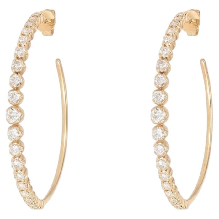 1.74ct Diamond 14K Yellow Gold Large Hoop Earrings For Sale