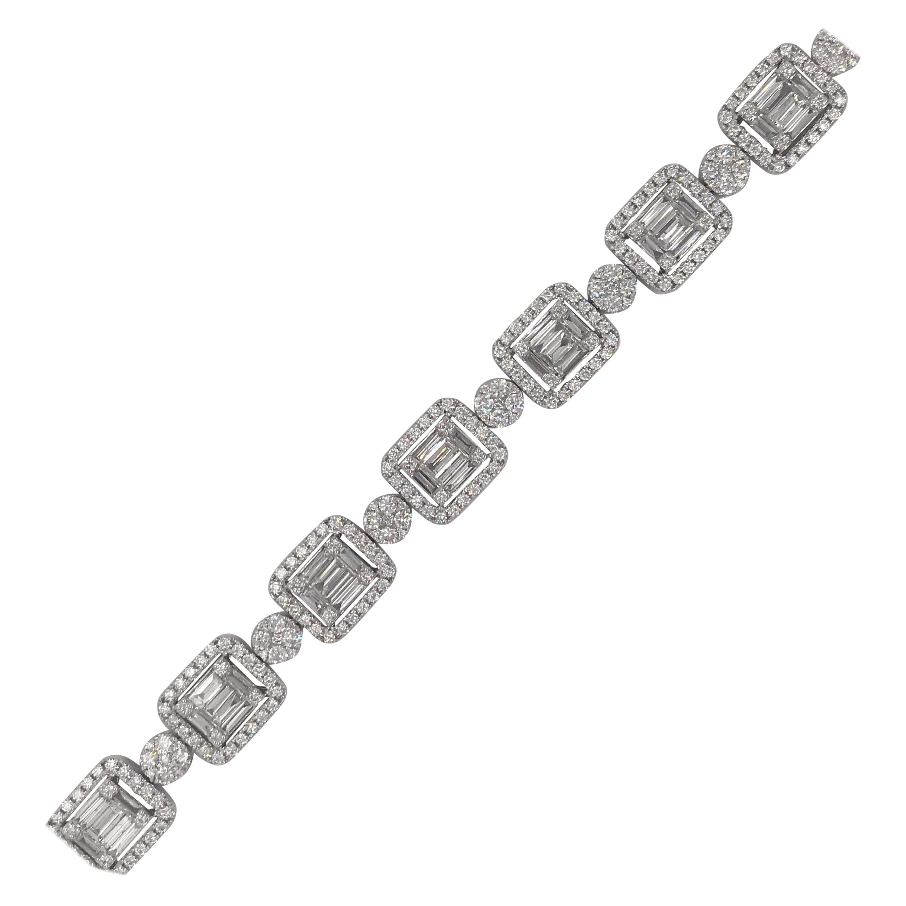 Diamond Illusion Bracelet 10.04 Carat 14 Karat White Gold