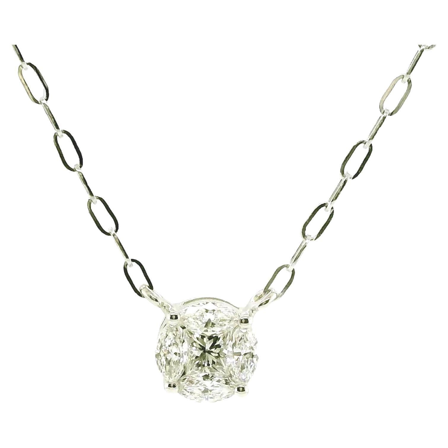 Diamond Illusion Pendant Necklace in 18k White Gold, .41 Carats Total